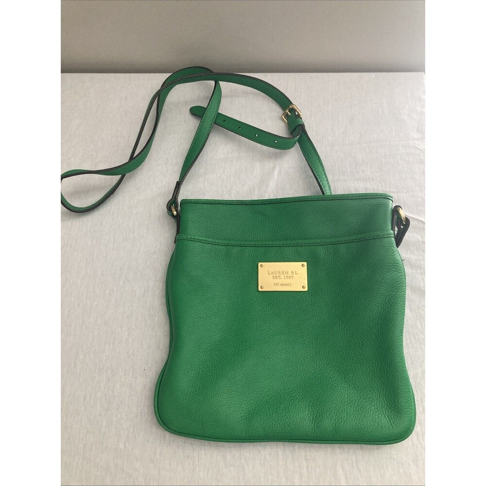 Lauren Ralph Lauren Leather Pebbled Crossbody Green Gold Hardware
